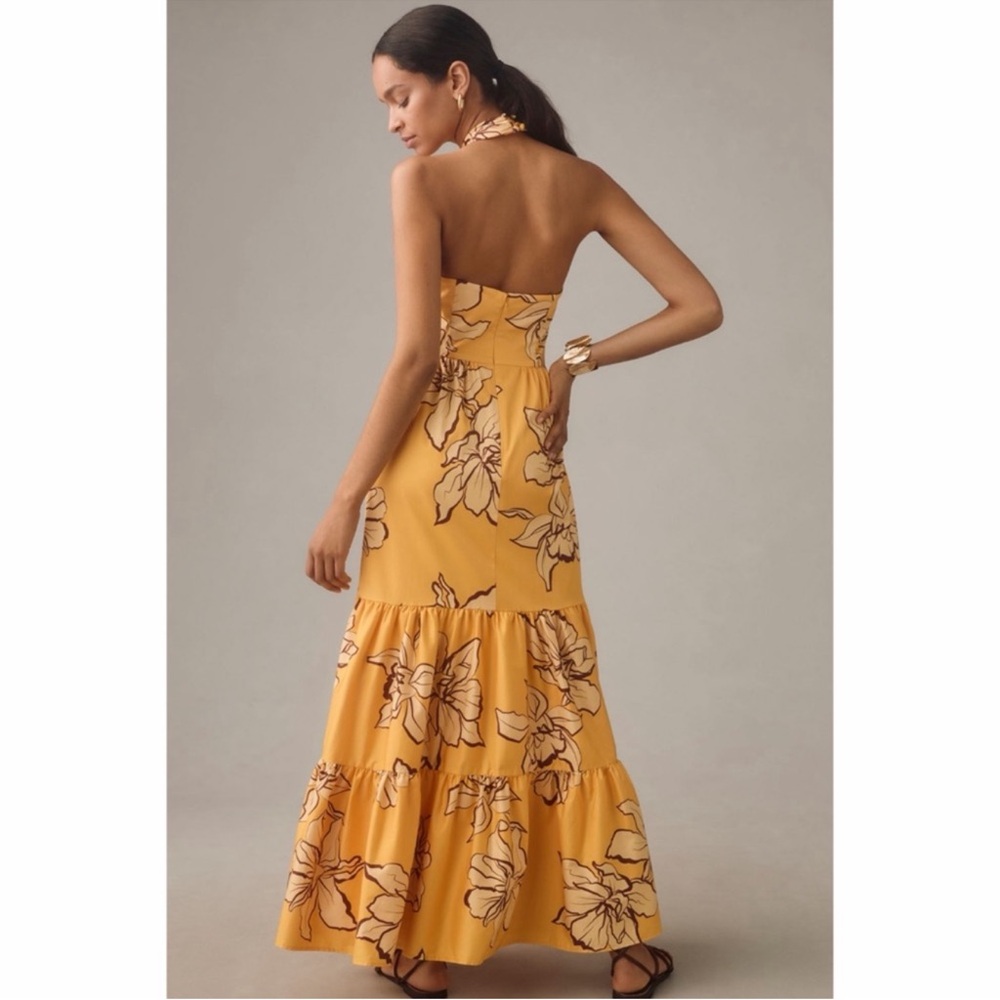 Anthropologie Hutch Maize Yellow Floral Halter Maxi Dress Size 8 NWT - Picture 4 of 5
